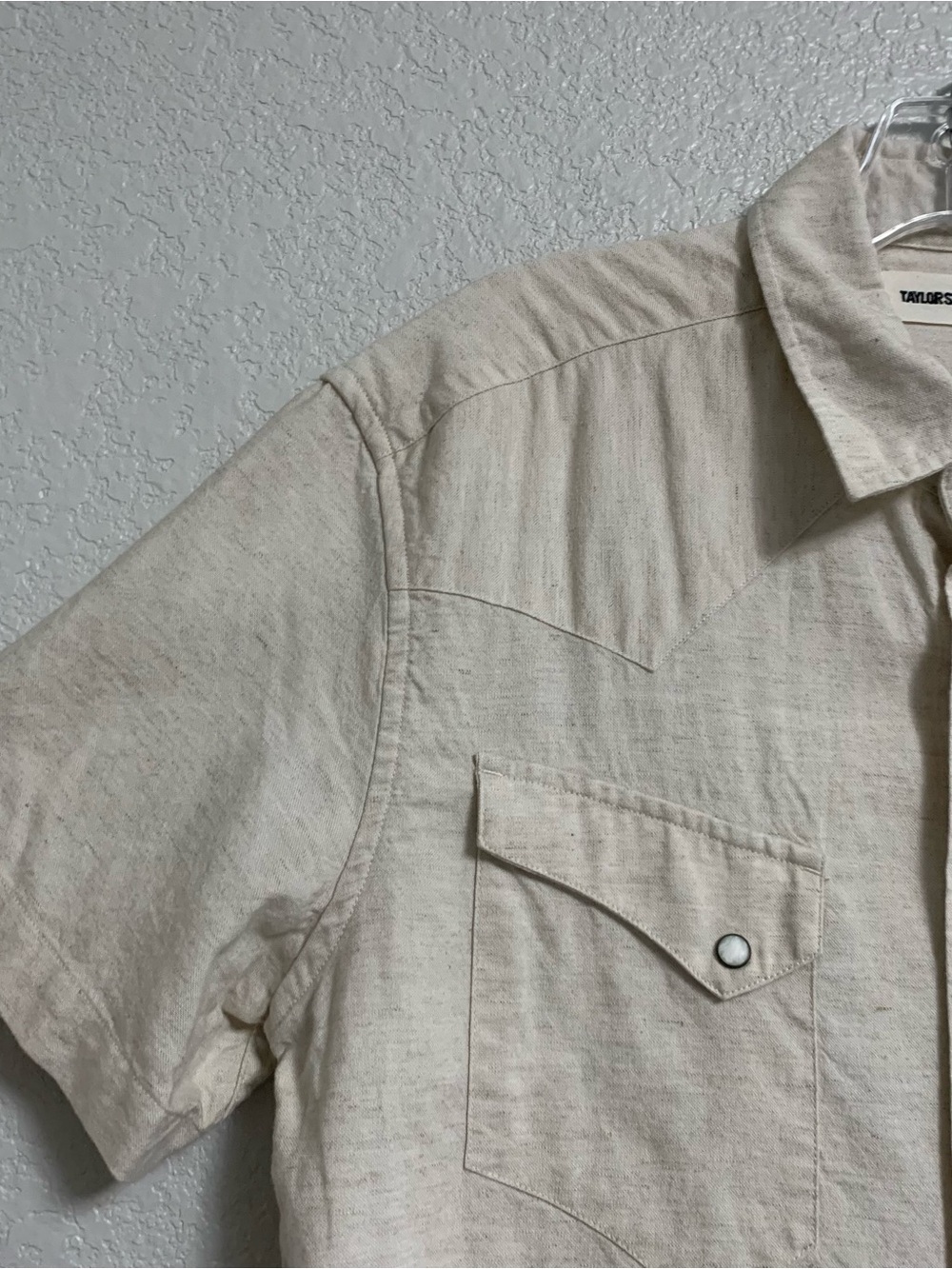 Taylor Stitch Shirt Mens 40/M Western Short Sleeve Pearl Snap Cotton Linen Beige - Picture 4 of 12